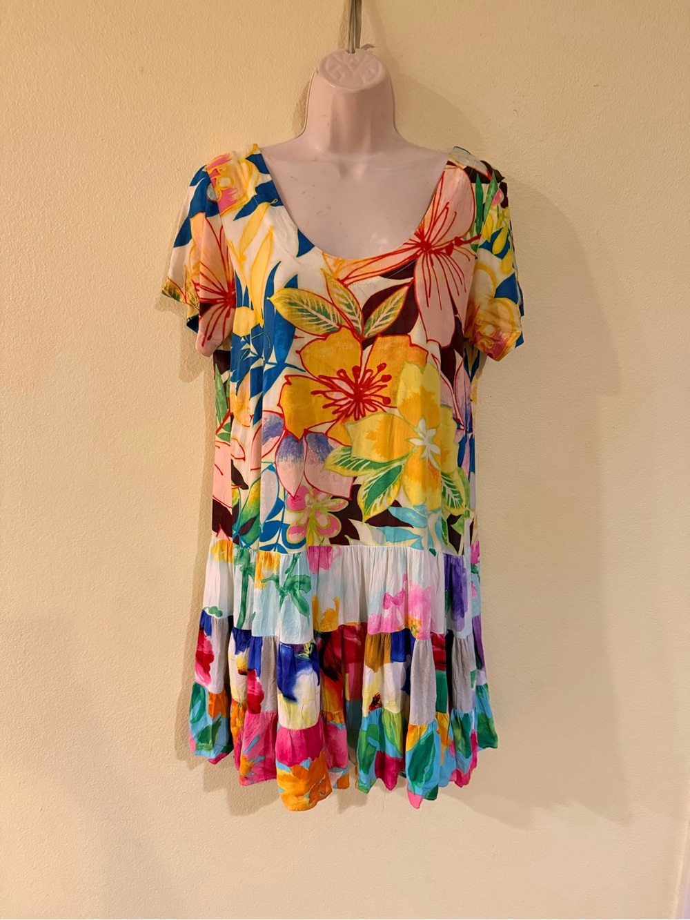Jams World Multicolor Tropical Floral Mini Dress - Yellow, Blue, Pink, Green xs